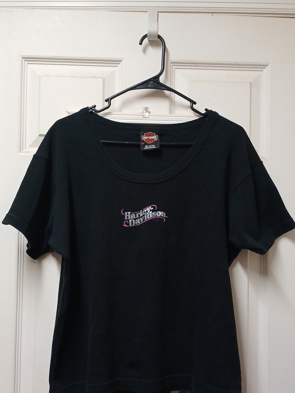Harley-Davidson Black Short Sleeve Tee with Pink Script Logo